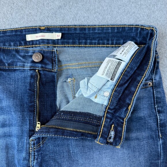 Levi's Womens 711 Skinny Dark Blue Denim Jeans Casual Distressed Raw Hem Size 30 - Picture 10 of 15